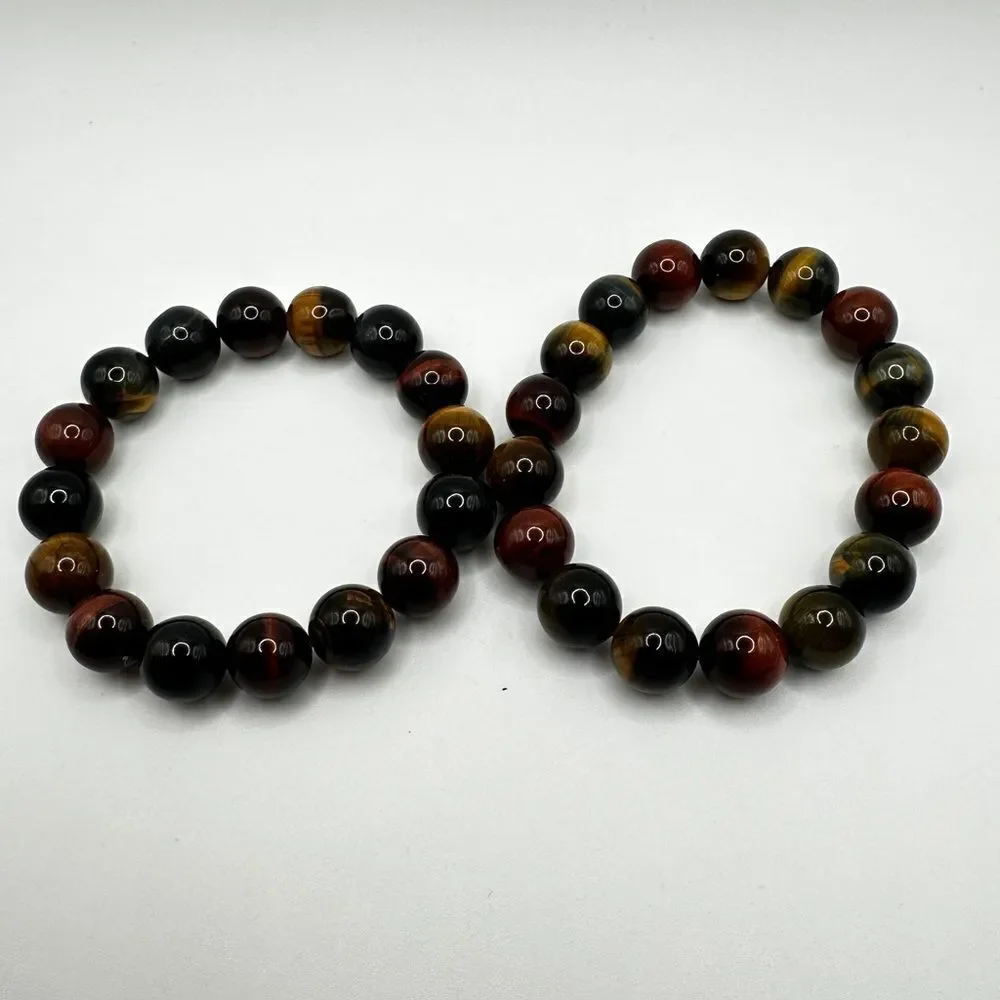 12mm red, black, blue, and yellow tigers eye stone stretchy bracelet!